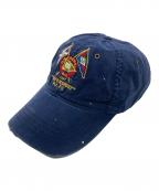 POLO RALPH LAURENポロ・ラルフローレン）の古着「フラッグ刺繍 ペイント ダメージ6パネルキャップ」｜ネイビー