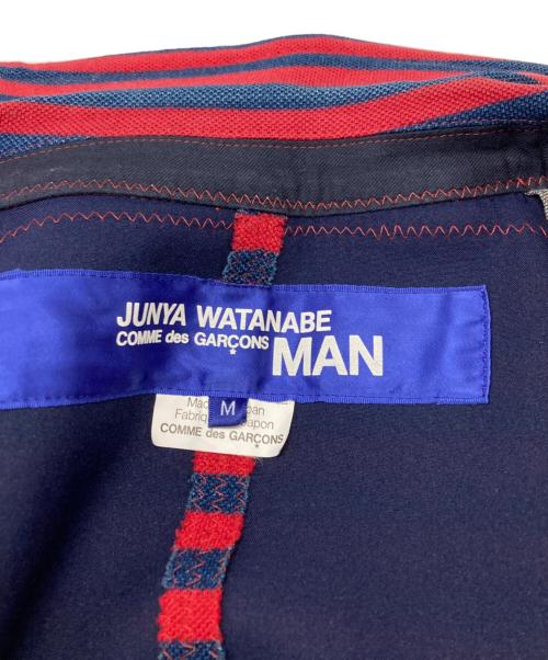 COMME des GARCONS JUNYA WATANABE MAN（コム デ ギャルソン ジュンヤ ワタナベ マン）COMME des GARCONS JUNYA WATANABE MAN エルボーパッチボーダージャケット/Striped jacket with elbow patches レッド サイズ:Mの古着・服飾アイテム