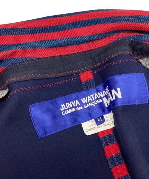 COMME des GARCONS JUNYA WATANABE MAN（コム デ ギャルソン ジュンヤ ワタナベ マン）COMME des GARCONS JUNYA WATANABE MAN エルボーパッチボーダージャケット/Striped jacket with elbow patches レッド サイズ:Mの古着・服飾アイテム