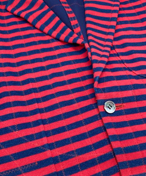 COMME des GARCONS JUNYA WATANABE MAN（コム デ ギャルソン ジュンヤ ワタナベ マン）COMME des GARCONS JUNYA WATANABE MAN エルボーパッチボーダージャケット/Striped jacket with elbow patches レッド サイズ:Mの古着・服飾アイテム