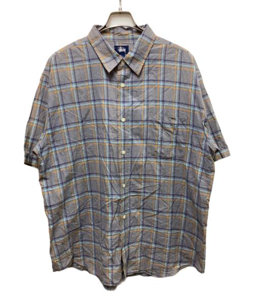 stussy（ステューシー）stussy (ステューシー) S/Sチェックシャツ グレー サイズ:XLの古着・服飾アイテム