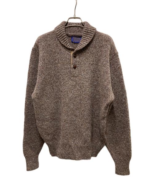 PENDLETON（ペンドルトン）PENDLETON (ペンドルトン) 70-80s エルボーパッチヘンリーネックニット ブラウン サイズ:Mの古着・服飾アイテム