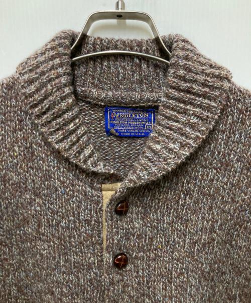 PENDLETON（ペンドルトン）PENDLETON (ペンドルトン) 70-80s エルボーパッチヘンリーネックニット ブラウン サイズ:Mの古着・服飾アイテム