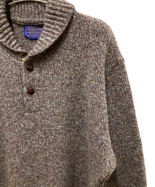 PENDLETON（ペンドルトン）PENDLETON (ペンドルトン) 70-80s エルボーパッチヘンリーネックニット ブラウン サイズ:Mの古着・服飾アイテム