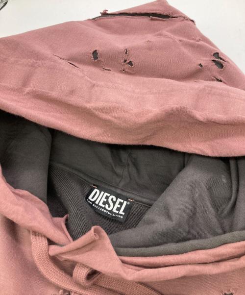 DIESEL（ディーゼル）DIESEL (ディーゼル) S-MACS-HOODOFF クラッシュ加工フーディー ピンク サイズ:Lの古着・服飾アイテム