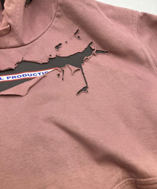 DIESEL（ディーゼル）DIESEL (ディーゼル) S-MACS-HOODOFF クラッシュ加工フーディー ピンク サイズ:Lの古着・服飾アイテム