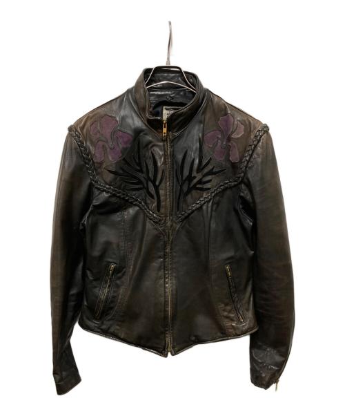 DALLAS LEATHER（ダラスレザー）DALLAS LEATHER (ダラスレザー) カットワークライダースジャケット ブラック サイズ:12の古着・服飾アイテム