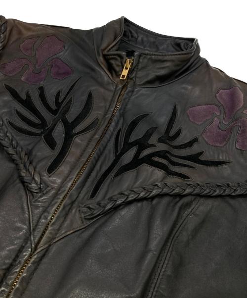 DALLAS LEATHER（ダラスレザー）DALLAS LEATHER (ダラスレザー) カットワークライダースジャケット ブラック サイズ:12の古着・服飾アイテム