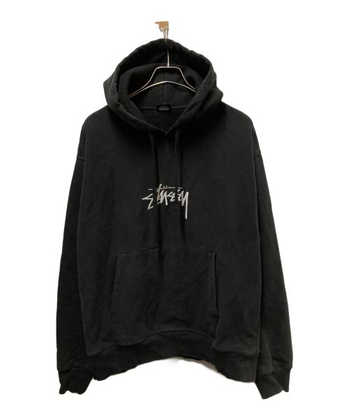 stussy（ステューシー）stussy (ステューシー) フロントロゴ刺繍パーカー ブラック サイズ:Ｌの古着・服飾アイテム