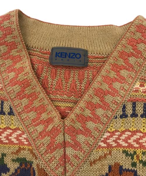 KENZO（ケンゾー）KENZO (ケンゾー) Vネックジャガードニット オレンジ サイズ:-の古着・服飾アイテム