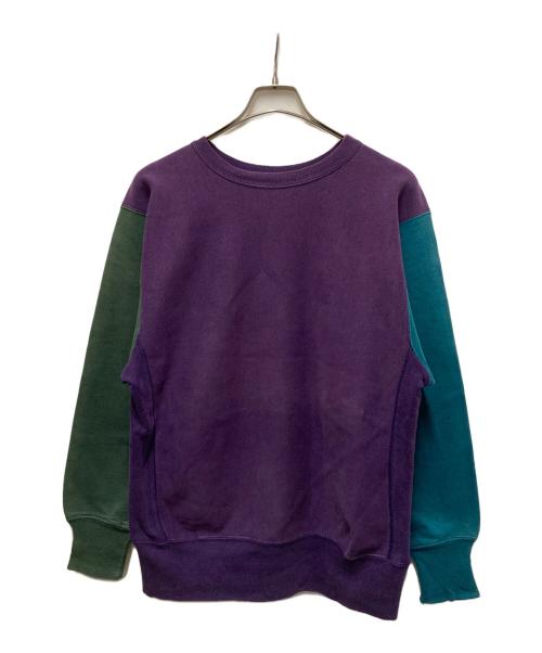Champion（チャンピオン）Champion (チャンピオン) 90sクレイジーパターンリバースウィーブスウェット パープル×グリーン サイズ:Lの古着・服飾アイテム