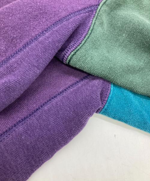 Champion（チャンピオン）Champion (チャンピオン) 90sクレイジーパターンリバースウィーブスウェット パープル×グリーン サイズ:Lの古着・服飾アイテム