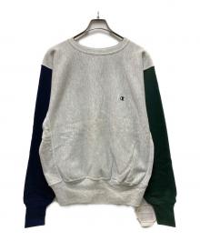 Champion（チャンピオン）の古着「クレイジーパターンリバースウィーブスウェット」｜グレー×ネイビー×グリーン