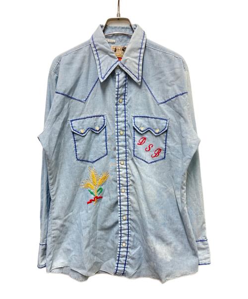 DEE CEE（ディーシー）DEE CEE (ディーシー) 80s刺繍ウエスタンシャツ ブルー サイズ:	SIZE 15 1/2-33の古着・服飾アイテム