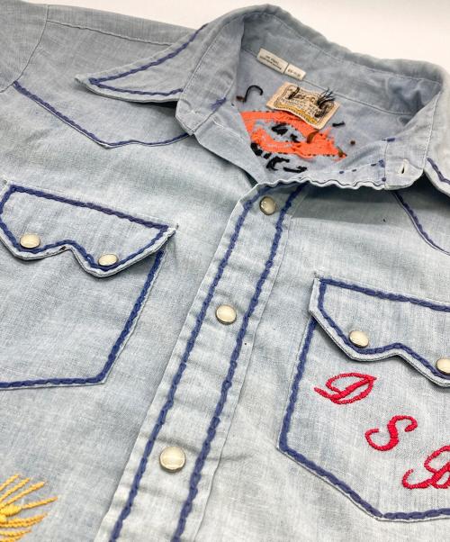 DEE CEE（ディーシー）DEE CEE (ディーシー) 80s刺繍ウエスタンシャツ ブルー サイズ:	SIZE 15 1/2-33の古着・服飾アイテム