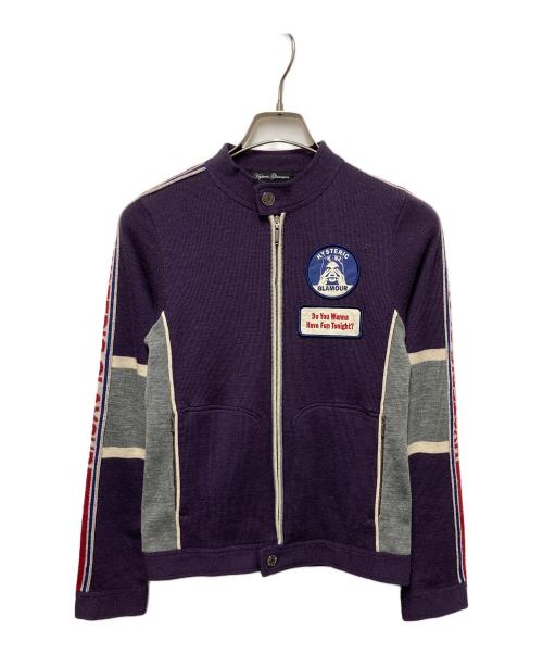 Hysteric Glamour（ヒステリックグラマー）Hysteric Glamour (ヒステリックグラマー) ウール混 ヒス ワッペン アームロゴラインニットジャケット パープル サイズ:SIZE Freeの古着・服飾アイテム