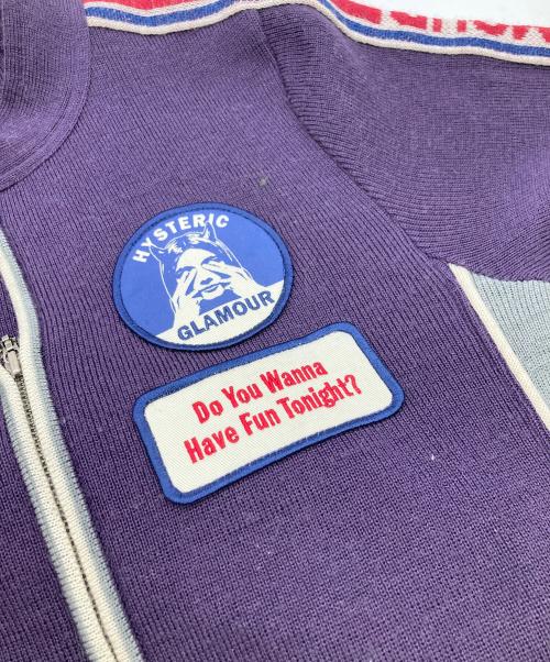 Hysteric Glamour（ヒステリックグラマー）Hysteric Glamour (ヒステリックグラマー) ウール混 ヒス ワッペン アームロゴラインニットジャケット パープル サイズ:SIZE Freeの古着・服飾アイテム
