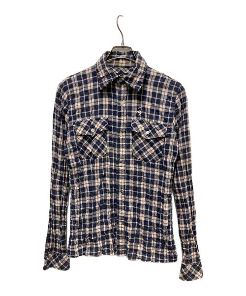 HG（エイチジー）HG (エイチジー) シアサッカータータンチェックシャツ ネイビー サイズ:	SIZE Sの古着・服飾アイテム