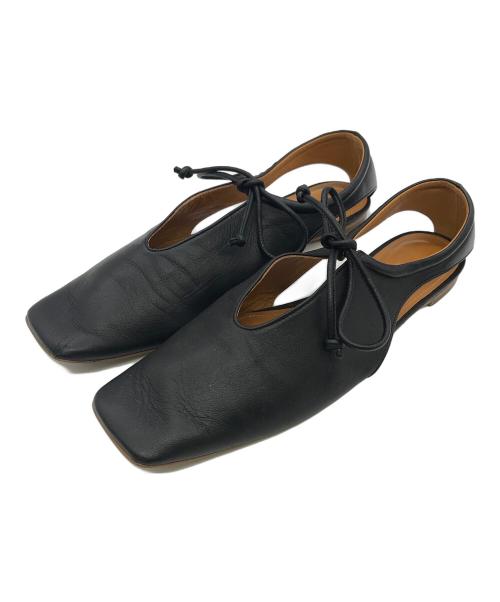 Pippichic（ピッピシック）Pippichic (ピッピシック) スクエア センターオープン フラットシューズ ブラック サイズ:SIZE　EU37 1/2 (23.5-24cm)の古着・服飾アイテム