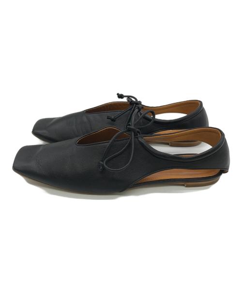 Pippichic（ピッピシック）Pippichic (ピッピシック) スクエア センターオープン フラットシューズ ブラック サイズ:SIZE　EU37 1/2 (23.5-24cm)の古着・服飾アイテム
