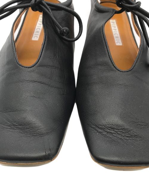 Pippichic（ピッピシック）Pippichic (ピッピシック) スクエア センターオープン フラットシューズ ブラック サイズ:SIZE　EU37 1/2 (23.5-24cm)の古着・服飾アイテム