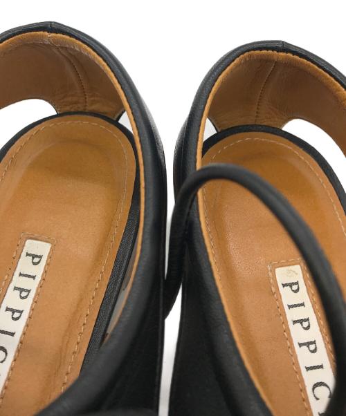 Pippichic（ピッピシック）Pippichic (ピッピシック) スクエア センターオープン フラットシューズ ブラック サイズ:SIZE　EU37 1/2 (23.5-24cm)の古着・服飾アイテム
