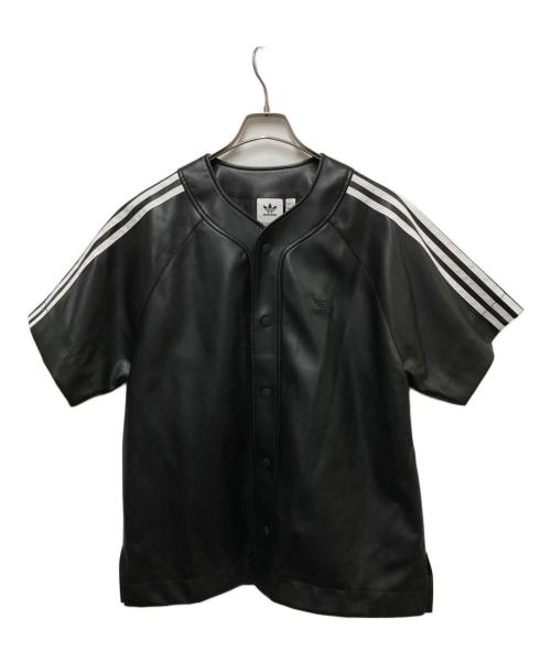 adidas（アディダス）adidas (アディダス) フェイクレザーベースボールシャツ ブラック サイズ:Ｓの古着・服飾アイテム