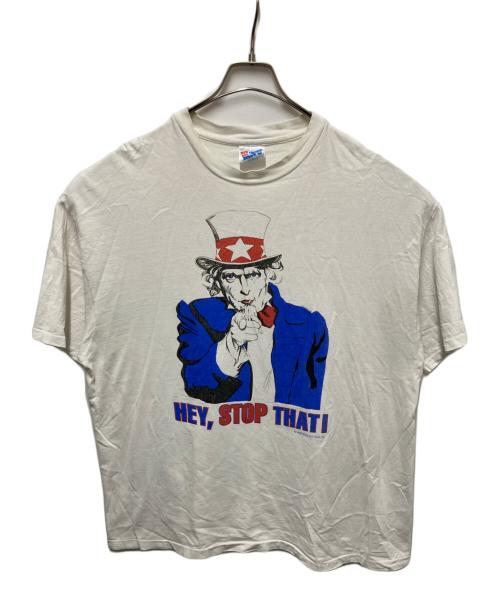Hanes（ヘインズ）Hanes (ヘインズ) 90sアンクルサムプリントTシャツ ホワイト サイズ:XLの古着・服飾アイテム