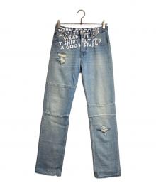 MM6 Maison Margiela（エムエムシックスメゾンマルジェラ）の古着「Aids Print Denim Trouser/エイズプリントデニムトラウザー」｜インディゴ