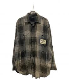DIESEL（ディーゼル）の古着「カットオフチェックシャツ」｜グレー×ブラック