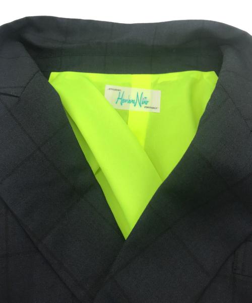 Hombre Nino（オンブレニーニョ）Hombre Nino (オンブレニーニョ) ダブルブレストシャドーチェックセットアップ ネイビー×イエロー サイズ:Mの古着・服飾アイテム