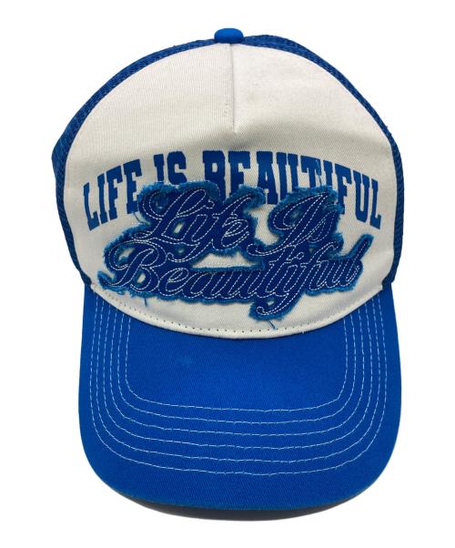 LIFE'S BEAUTIFUL（ライフズ・ビューティフル）LIFE'S BEAUTIFUL (ライフズ・ビューティフル) メッシュキャップ ブルーの古着・服飾アイテム