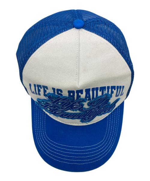 LIFE'S BEAUTIFUL（ライフズ・ビューティフル）LIFE'S BEAUTIFUL (ライフズ・ビューティフル) メッシュキャップ ブルーの古着・服飾アイテム