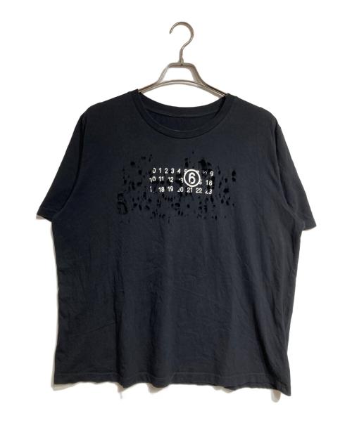 MM6 Maison Margiela（エムエムシックスメゾンマルジェラ）MM6 Maison Margiela (エムエムシックスメゾンマルジェラ) DESTROYED LOGO Tee/ロゴを破壊した（ダメージ加工した）Tシャツ ブラック サイズ:XLの古着・服飾アイテム