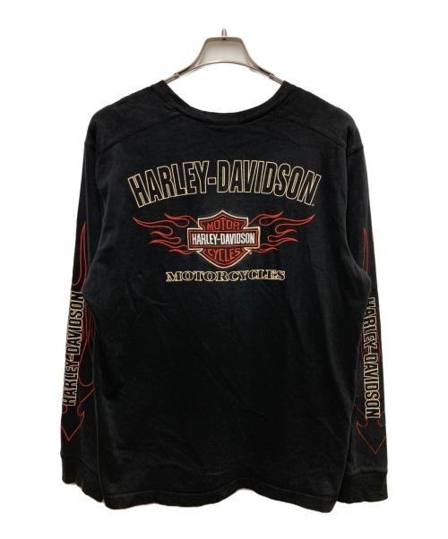 HARLEY-DAVIDSON（ハーレーダビッドソン）HARLEY-DAVIDSON (ハーレーダビッドソン) フレイムプリントロングスリーブカットソー ブラック サイズ:Ｌの古着・服飾アイテム