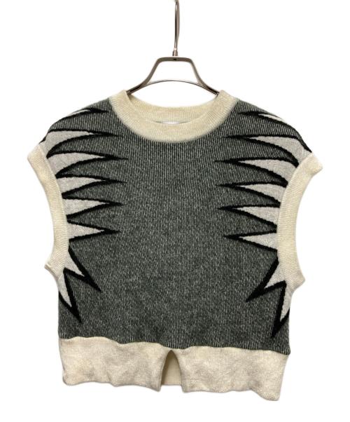 FUMIE=TANAKA（フミエタナカ）FUMIE=TANAKA (フミエタナカ) giza v vest グリーン×ホワイト サイズ:２の古着・服飾アイテム