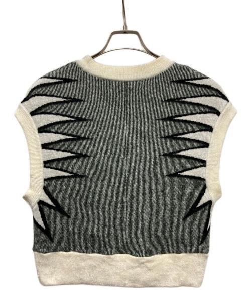 FUMIE=TANAKA（フミエタナカ）FUMIE=TANAKA (フミエタナカ) giza v vest グリーン×ホワイト サイズ:２の古着・服飾アイテム