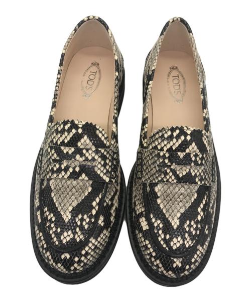 TOD'S（トッズ）TOD'S (トッズ) パイソンローファー ベージュ×ブラック サイズ:23cmの古着・服飾アイテム