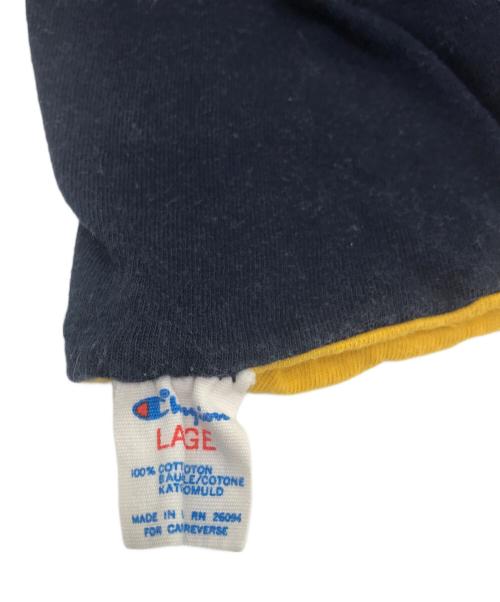 Champion（チャンピオン）Champion (チャンピオン) 80s ダブルフェイスカレッジプリントTシャツ イエロー×ネイビー サイズ:Lの古着・服飾アイテム