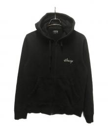 stussy（ステューシー）の古着「ロゴ刺繍ジップパーカー」｜ブラック