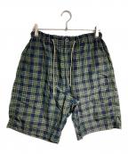 COMME des GARCONS HOMMEコムデギャルソン オム）の古着「Ramie Check Half Pants/ラミーチェック柄ハーフパンツ」｜グリーン