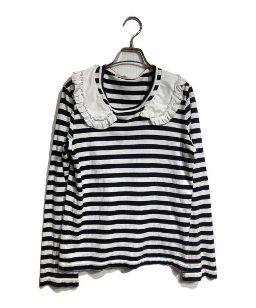 COMME des GARCONS（コムデギャルソン）COMME des GARCONS (コムデギャルソン) フリルボーダーカットソー/Stripe frill-collar top ホワイト×ブラック サイズ:Ｍの古着・服飾アイテム