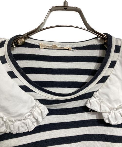 COMME des GARCONS（コムデギャルソン）COMME des GARCONS (コムデギャルソン) フリルボーダーカットソー/Stripe frill-collar top ホワイト×ブラック サイズ:Ｍの古着・服飾アイテム