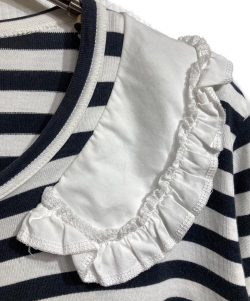 COMME des GARCONS（コムデギャルソン）COMME des GARCONS (コムデギャルソン) フリルボーダーカットソー/Stripe frill-collar top ホワイト×ブラック サイズ:Ｍの古着・服飾アイテム