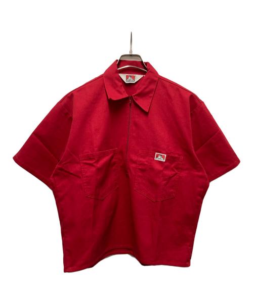 BEN DAVIS（ベンデイビス）BEN DAVIS (ベンデイビス) 90s ハーフジップワークシャツ レッド サイズ:Mの古着・服飾アイテム