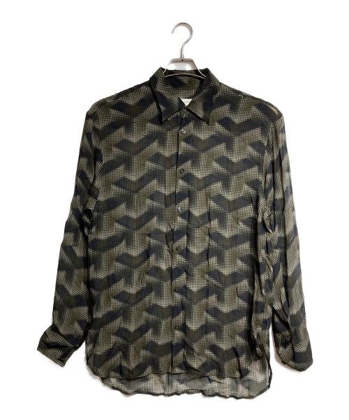 DRIES VAN NOTEN（ドリスヴァンノッテン）DRIES VAN NOTEN (ドリスヴァンノッテン) ドットシアーレーヨンシャツ/Sheer Rayon Shirt ブラック×ブラウン サイズ:SMALLの古着・服飾アイテム