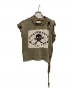 Vivienne Westwood ANGLOMANIAヴィヴィアンウエストウッドアングロマニア）の古着「ダメージ加工ノースリーブスウェット」｜カーキ