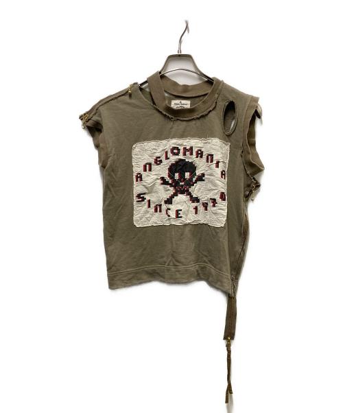 Vivienne Westwood ANGLOMANIA（ヴィヴィアンウエストウッドアングロマニア）Vivienne Westwood ANGLOMANIA (ヴィヴィアンウエストウッドアングロマニア) ダメージ加工ノースリーブスウェット カーキ サイズ:38の古着・服飾アイテム