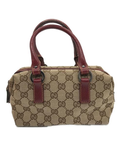GUCCI（グッチ）GUCCI (グッチ) ミニボストンバッグ ベージュ×ワインレッドの古着・服飾アイテム