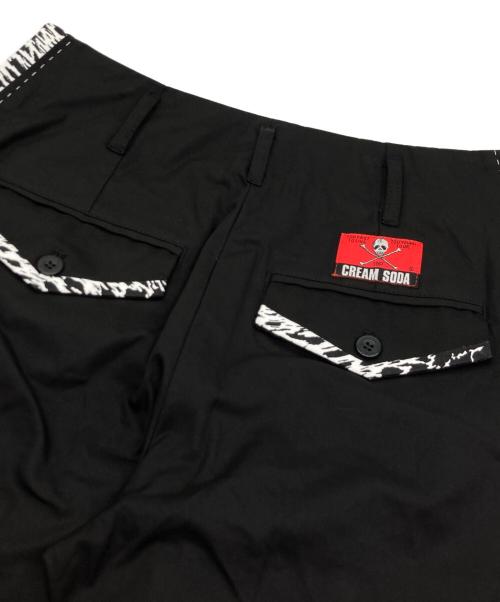 CREAM SODA（クリームソーダ）CREAM SODA (クリームソーダ) ヒョウ柄V切り替えしコットンパンツ ブラック サイズ:Ｓの古着・服飾アイテム
